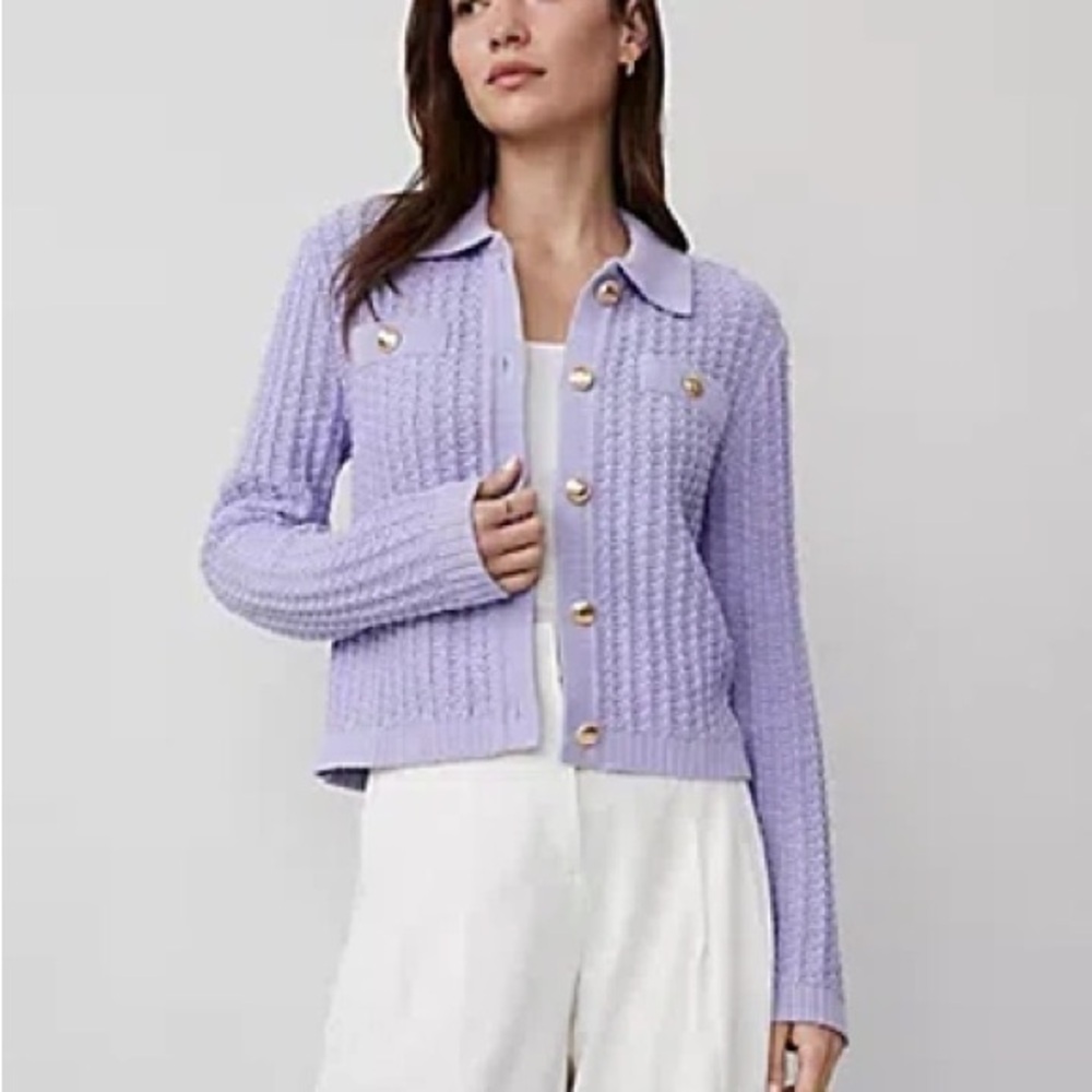Ann Taylor Lavender Knit Cardigan with Gold-Tone Buttons